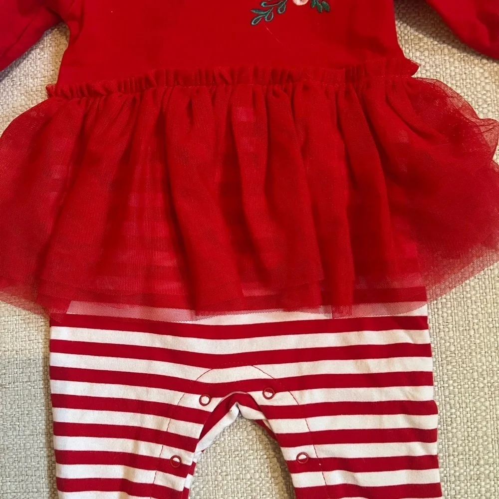 CHRISTMAS CAT & JACK BABY GIRLS SANTA ROMPER HOOD RED TUTU HOLIDAY  3-6 MONTHS